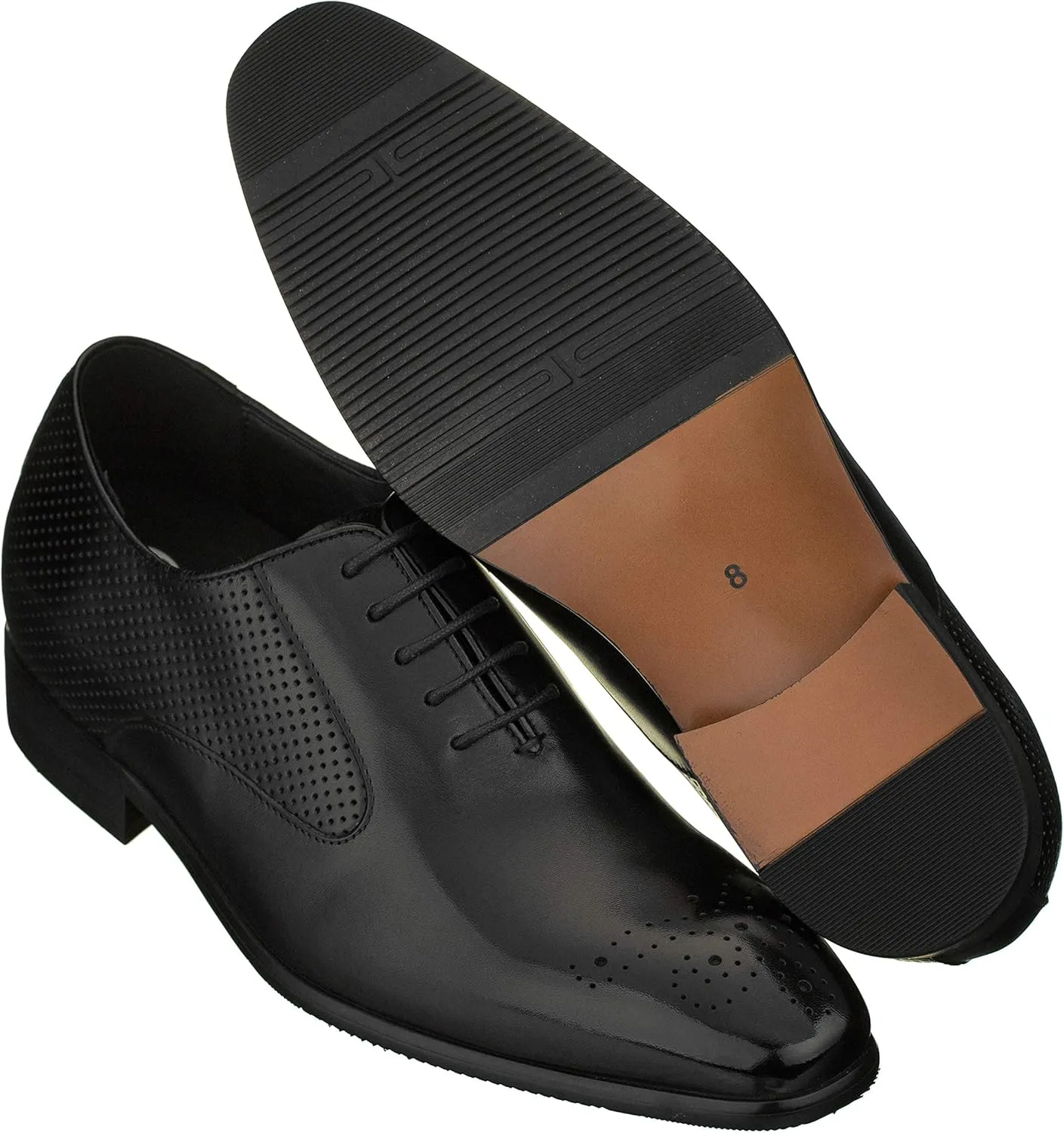 CALTO Men's Invisible Height Increasing Elevator Shoes - Black Premium Leather Lace-up Formal Oxfords - 2.4 Inches Taller - Y6012 - Size 7 D(M) US