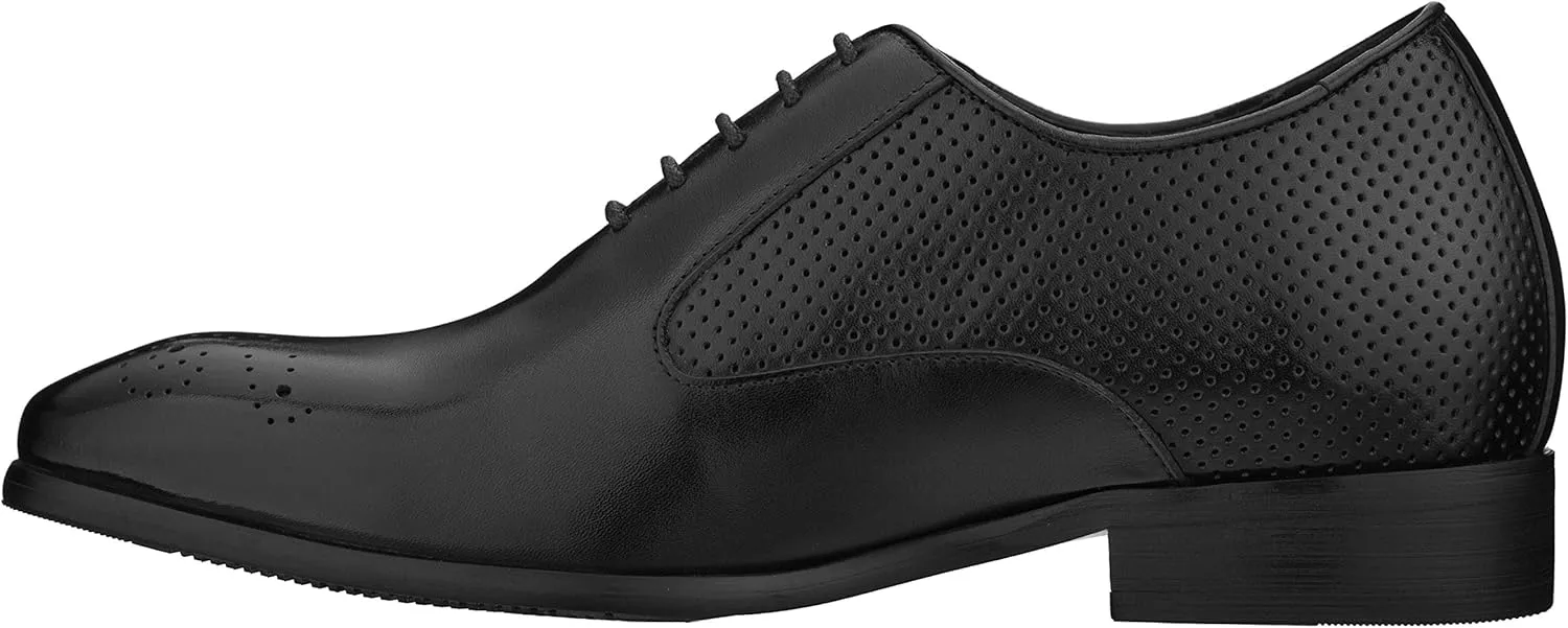 CALTO Men's Invisible Height Increasing Elevator Shoes - Black Premium Leather Lace-up Formal Oxfords - 2.4 Inches Taller - Y6012 - Size 7 D(M) US