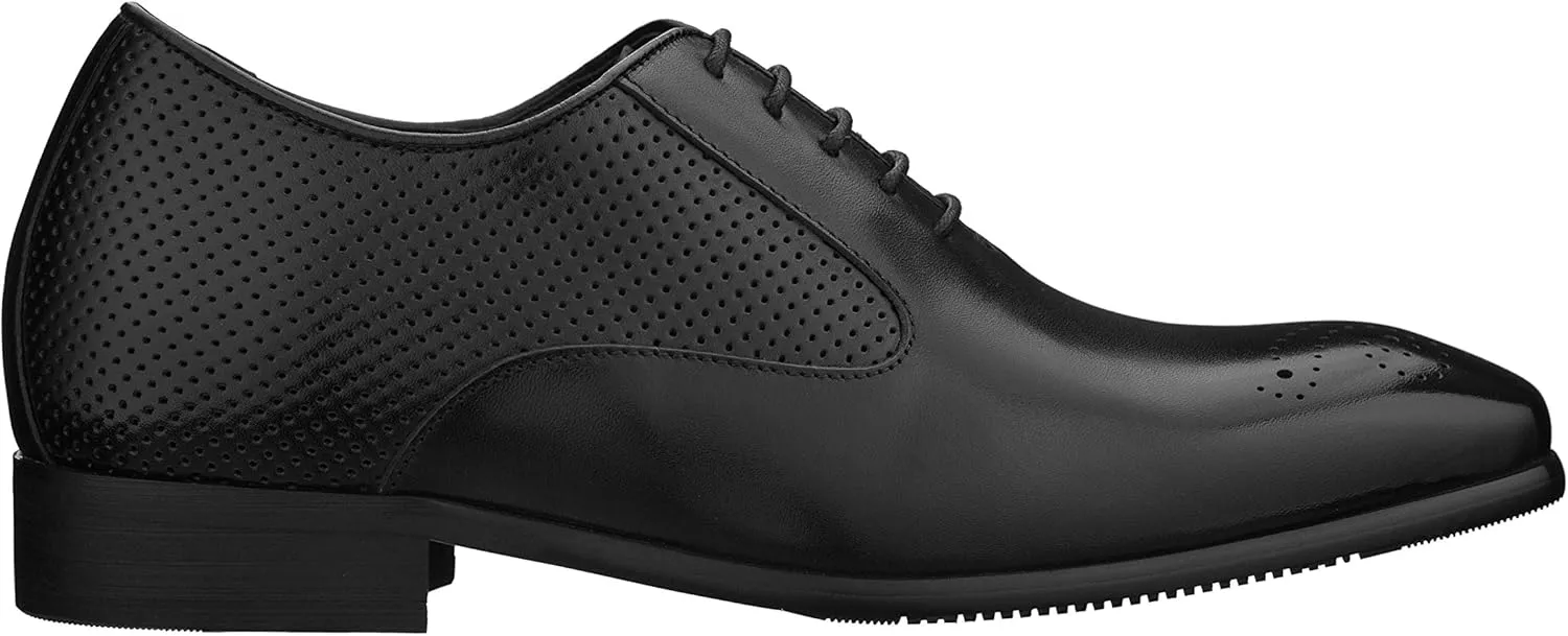 CALTO Men's Invisible Height Increasing Elevator Shoes - Black Premium Leather Lace-up Formal Oxfords - 2.4 Inches Taller - Y6012 - Size 7 D(M) US