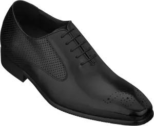 CALTO Men's Invisible Height Increasing Elevator Shoes - Black Premium Leather Lace-up Formal Oxfords - 2.4 Inches Taller - Y6012 - Size 7 D(M) US