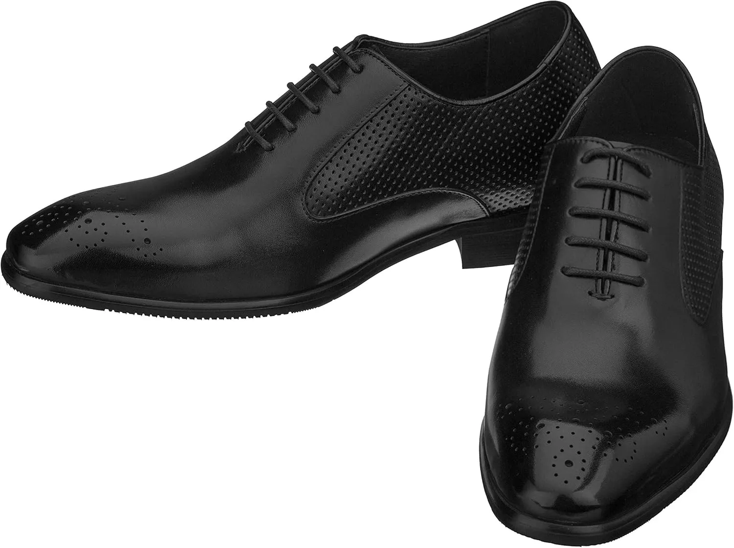 CALTO Men's Invisible Height Increasing Elevator Shoes - Black Premium Leather Lace-up Formal Oxfords - 2.4 Inches Taller - Y6012 - Size 7 D(M) US