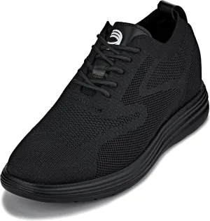 CALTO Men's Invisible Height Increasing Elevator Shoes - Black/Black Sole Ultra Light-Weight Lace-up Knitted Sporty Walker - 2.8 Inches Taller - X2631 - Size 13 D(M) US