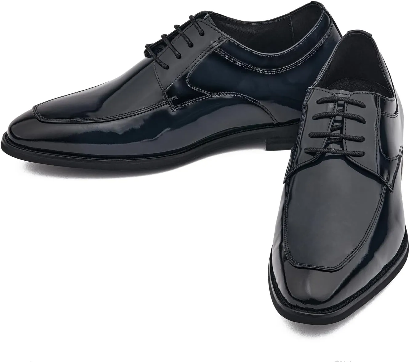 CALTO Men's Invisible Height Increasing Elevator Shoes - Midnight Blue Patent Leather Lace-up Formal Dress Oxfords - 2.8 Inches Taller - K2712 - Size 6 D(M) US