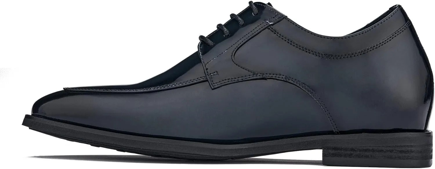 CALTO Men's Invisible Height Increasing Elevator Shoes - Midnight Blue Patent Leather Lace-up Formal Dress Oxfords - 2.8 Inches Taller - K2712 - Size 6 D(M) US