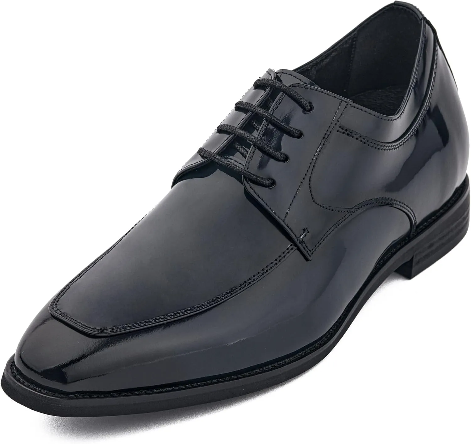 CALTO Men's Invisible Height Increasing Elevator Shoes - Midnight Blue Patent Leather Lace-up Formal Dress Oxfords - 2.8 Inches Taller - K2712 - Size 6 D(M) US