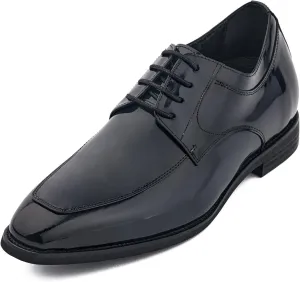 CALTO Men's Invisible Height Increasing Elevator Shoes - Midnight Blue Patent Leather Lace-up Formal Dress Oxfords - 2.8 Inches Taller - K2712 - Size 6 D(M) US