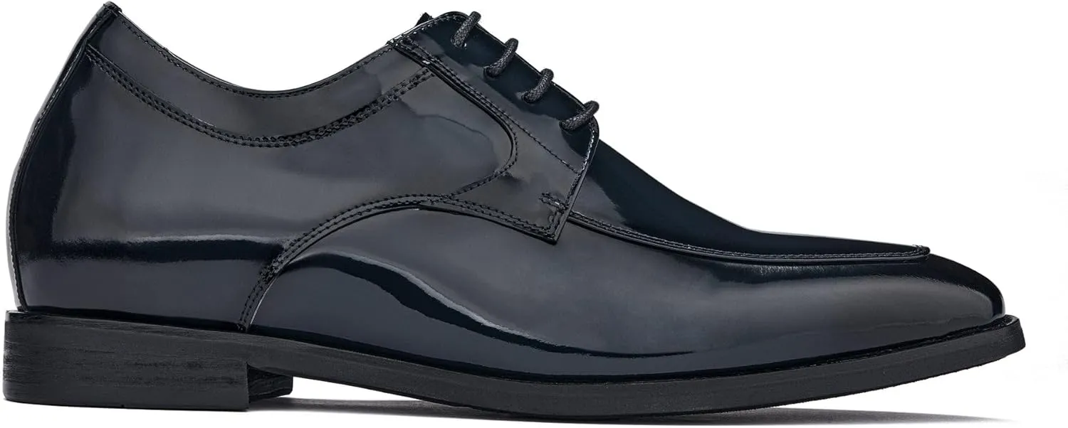 CALTO Men's Invisible Height Increasing Elevator Shoes - Midnight Blue Patent Leather Lace-up Formal Dress Oxfords - 2.8 Inches Taller - K2712 - Size 6 D(M) US