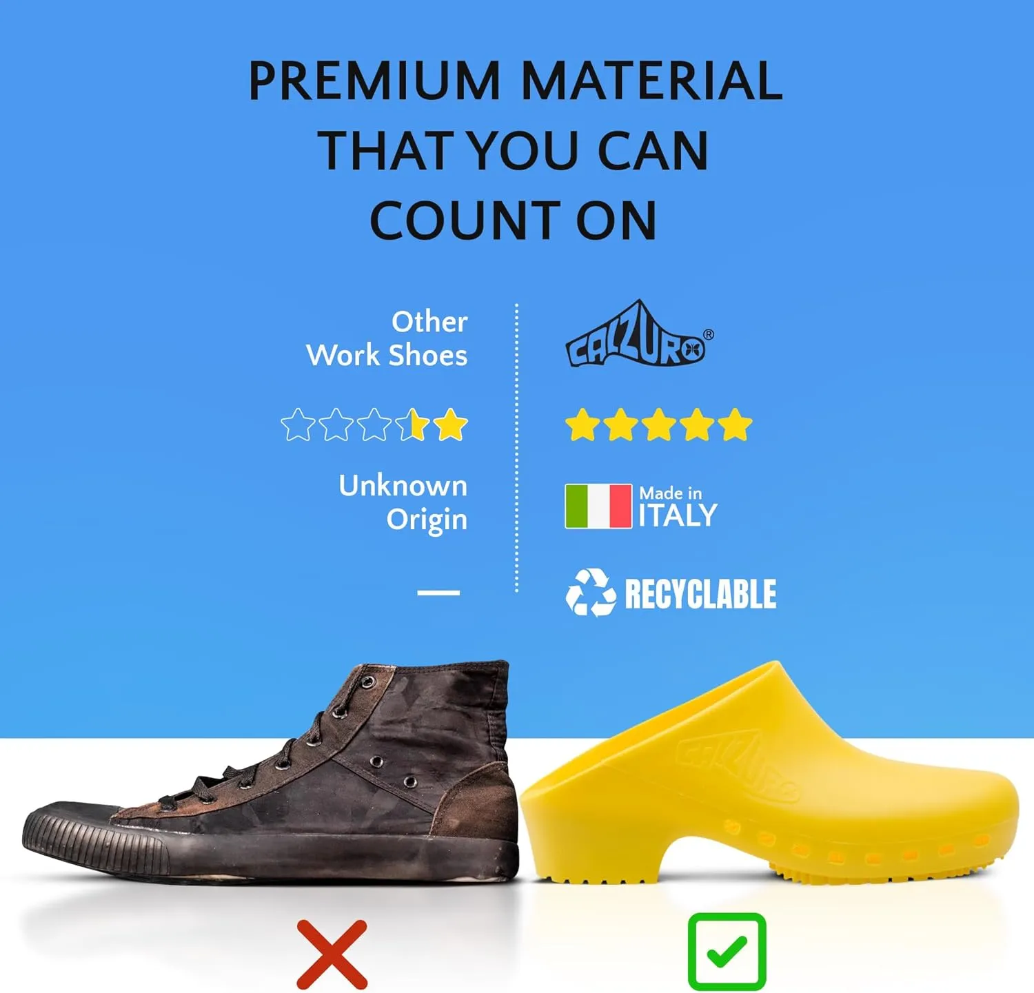CALZURO Classic Work Clogs Without Holes - Unisex Nursing Clogs - Non Slip Shoes - Autoclavable Rubber Kitchen Shoes for Women and Men -
