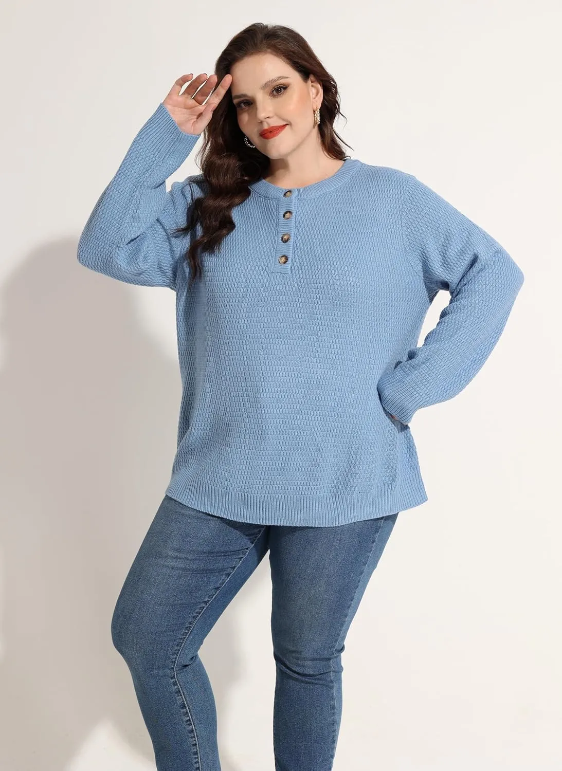 CARCOS Plus Size Sweaters for Women Long Sleeve Knitted Pullover Sweaters Crewneck Jumper Tops Lightweight Casual XL-5XL