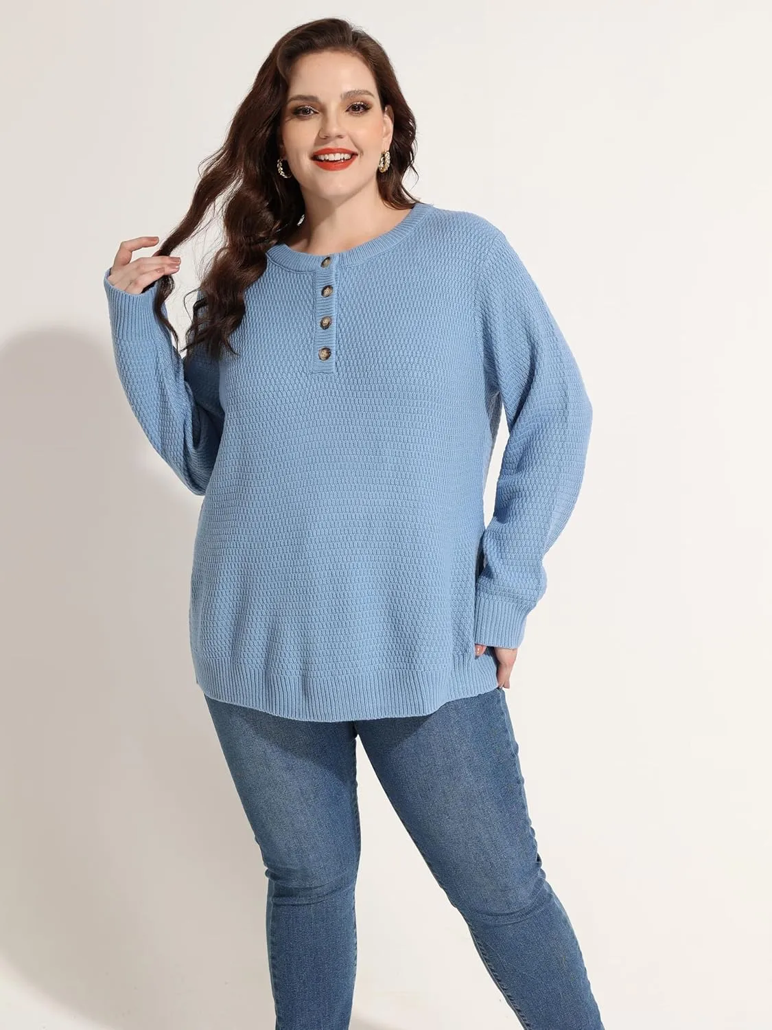 CARCOS Plus Size Sweaters for Women Long Sleeve Knitted Pullover Sweaters Crewneck Jumper Tops Lightweight Casual XL-5XL