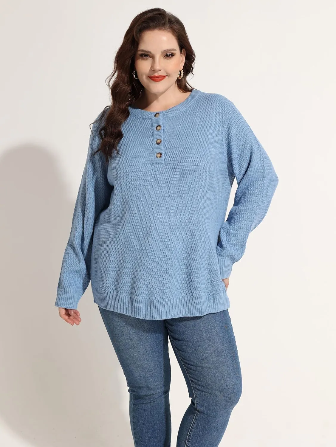 CARCOS Plus Size Sweaters for Women Long Sleeve Knitted Pullover Sweaters Crewneck Jumper Tops Lightweight Casual XL-5XL