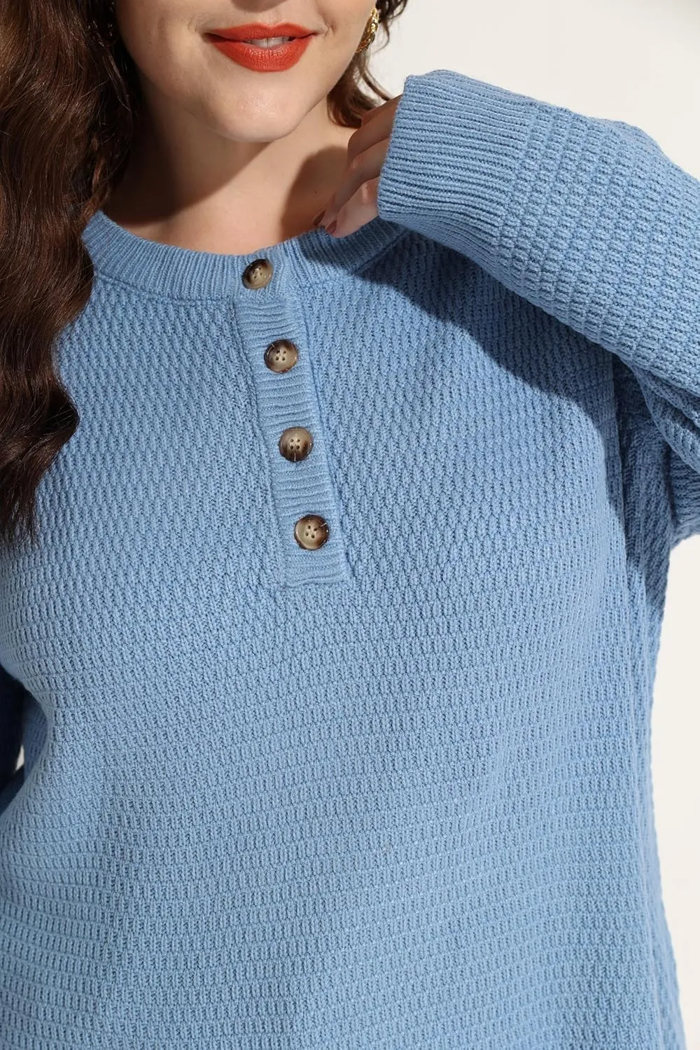CARCOS Plus Size Sweaters for Women Long Sleeve Knitted Pullover Sweaters Crewneck Jumper Tops Lightweight Casual XL-5XL