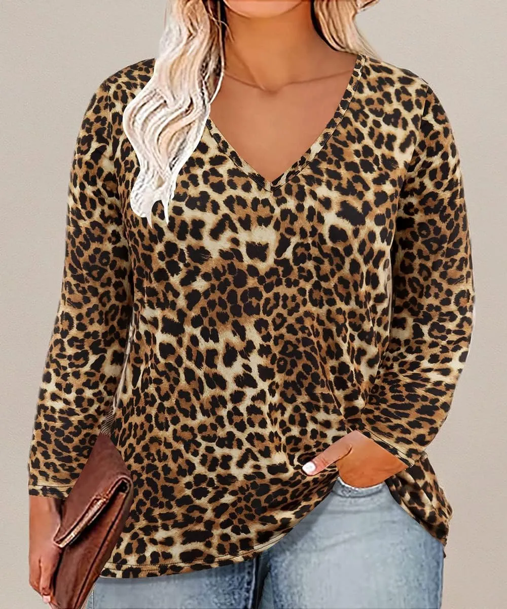 CARCOS Womens Plus Size Tops Long Sleeve Shirts V Neck Tunic Floral Blouses XL-5X