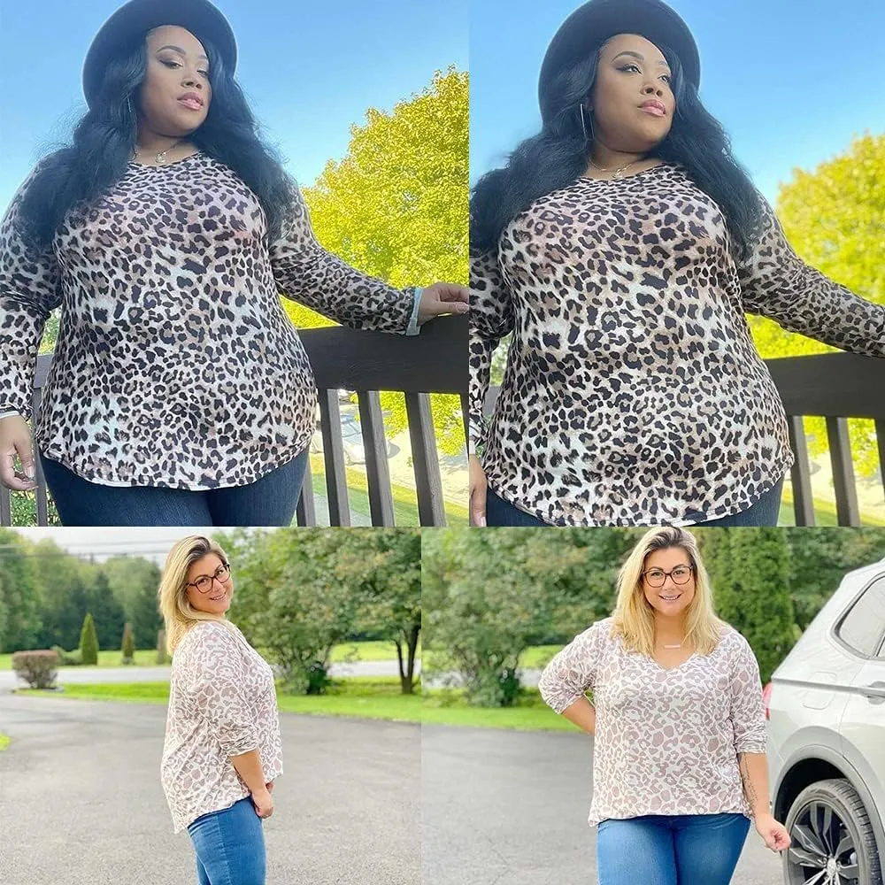 CARCOS Womens Plus Size Tops Long Sleeve Shirts V Neck Tunic Floral Blouses XL-5X