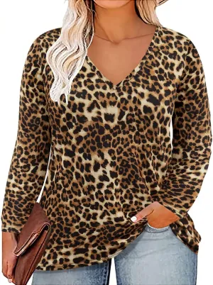 CARCOS Womens Plus Size Tops Long Sleeve Shirts V Neck Tunic Floral Blouses XL-5X