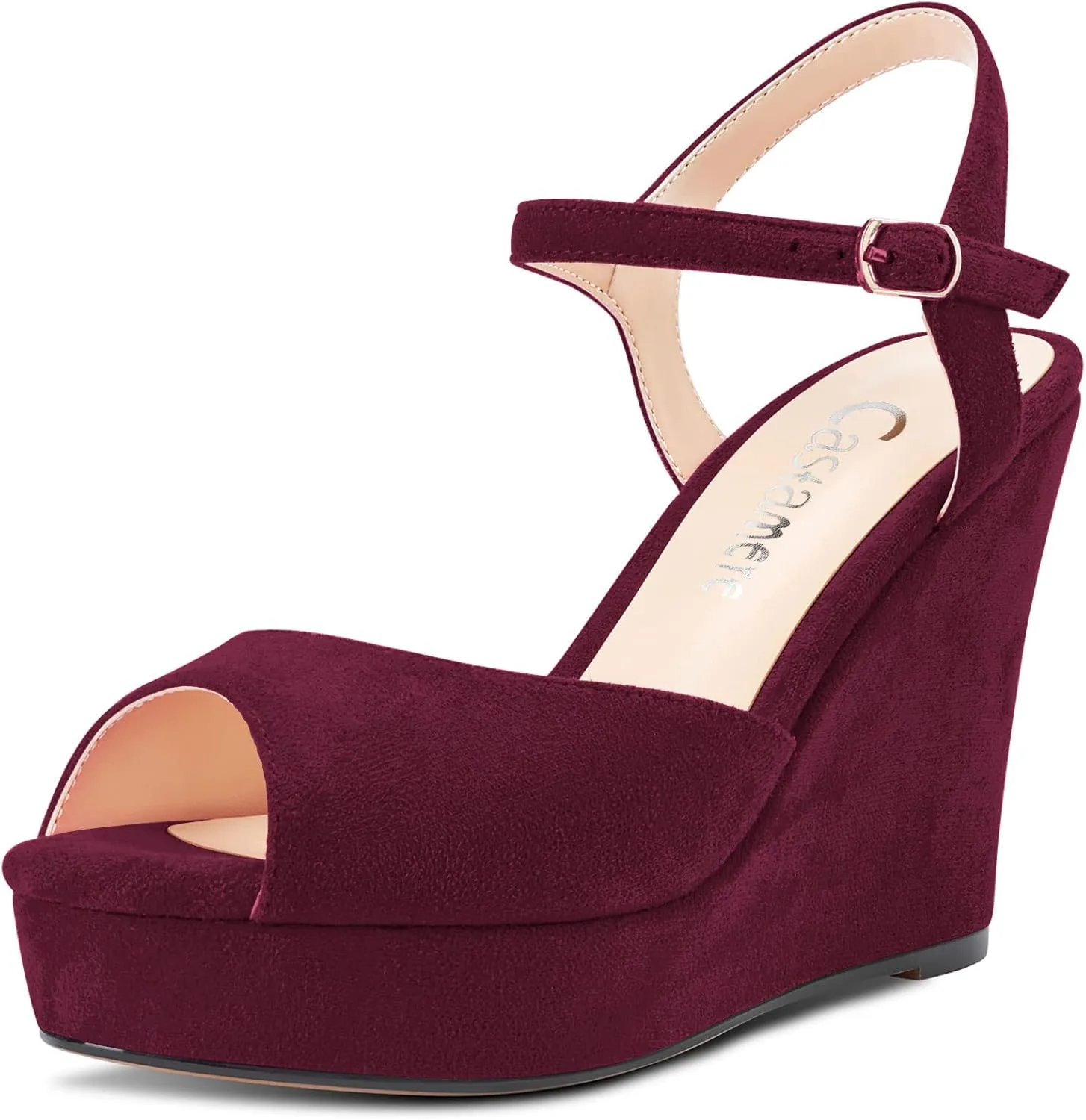 Castamere Women Chunky Block High Wedge Platform Heel Peep Open Toe Ankle Strap Sandals Slingback Buckle Classic 3.9 Inches Heels