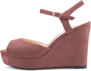 Castamere Women Chunky Block High Wedge Platform Heel Peep Open Toe Ankle Strap Sandals Slingback Buckle Classic 3.9 Inches Heels