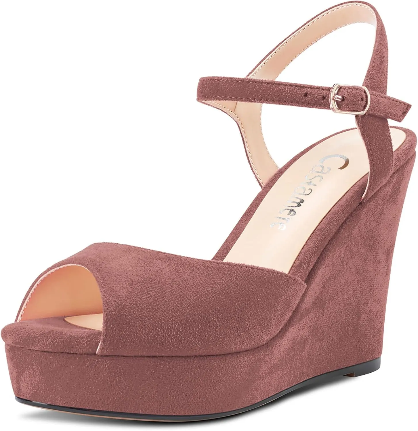 Castamere Women Chunky Block High Wedge Platform Heel Peep Open Toe Ankle Strap Sandals Slingback Buckle Classic 3.9 Inches Heels