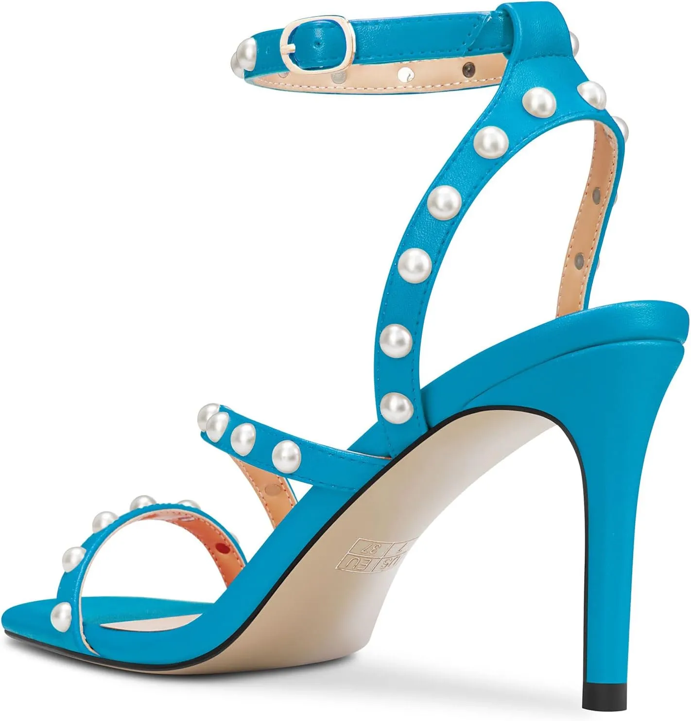 Castamere Women Mid Heel Open Toe Ankle Strap Sandals Pearls Cross-Strap Wedding Dress 3.2 Inches Heels