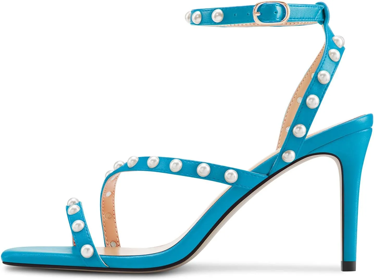 Castamere Women Mid Heel Open Toe Ankle Strap Sandals Pearls Cross-Strap Wedding Dress 3.2 Inches Heels