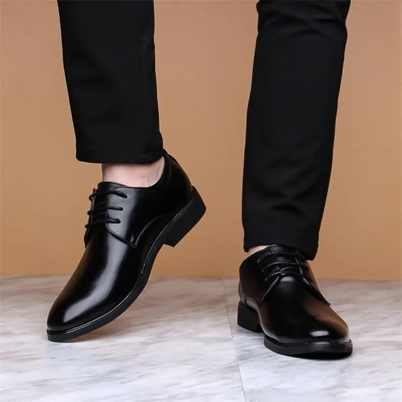 Casual Business Oxford Leather Shoes Dress Shoes for Men Lace Up Pointed Toe Dress Shoes Cowhide Low Top Non Slip Anti-Slip Classic