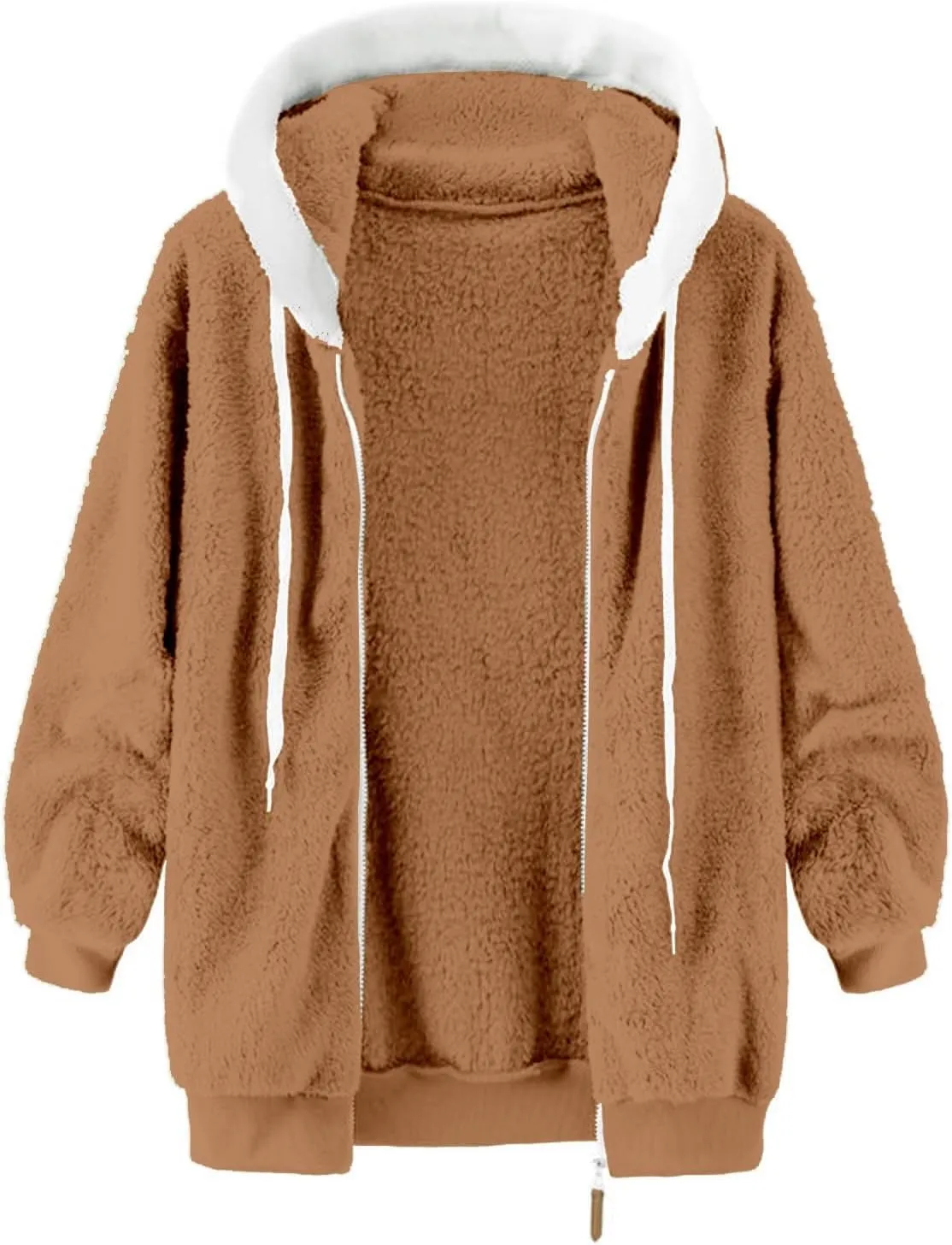 Casual Full Zip Sherpa Hoodies for Women Fleece Warm Soft Oversized Sweatshirts Drawstring Long Sleeve Winter Jackets