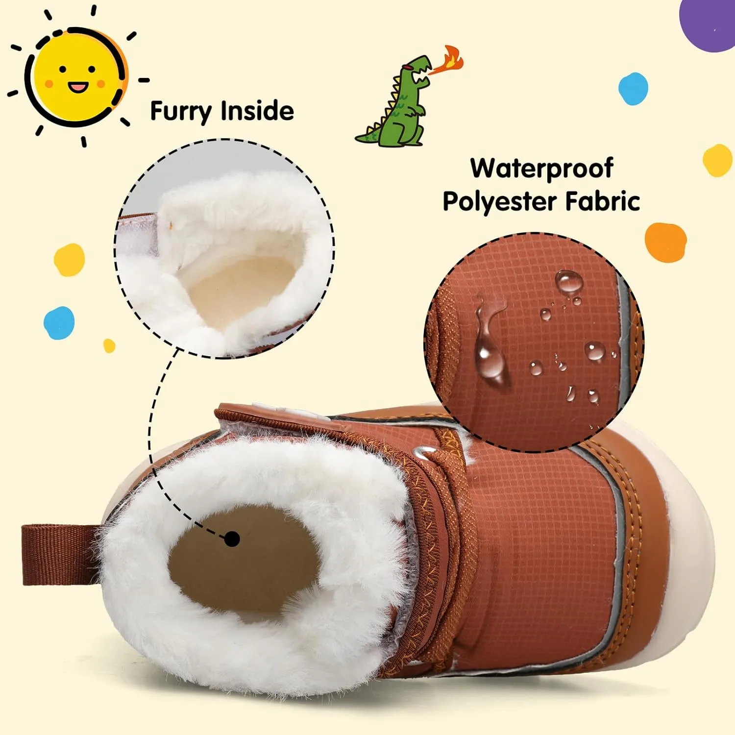 Centipede Demon Toddler Boots Boys Girls Winter Boots Waterproof Fleece Kids Snow Boots Faux Fur Booties Warm Walking Shoes for Indoor Outdoor