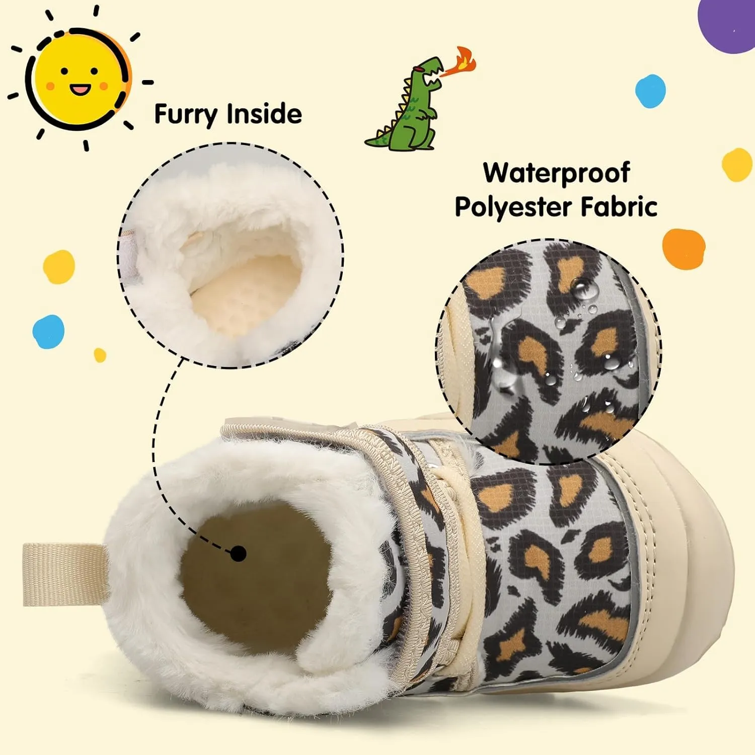 Centipede Demon Toddler Boots Boys Girls Winter Boots Waterproof Fleece Kids Snow Boots Faux Fur Booties Warm Walking Shoes for Indoor Outdoor