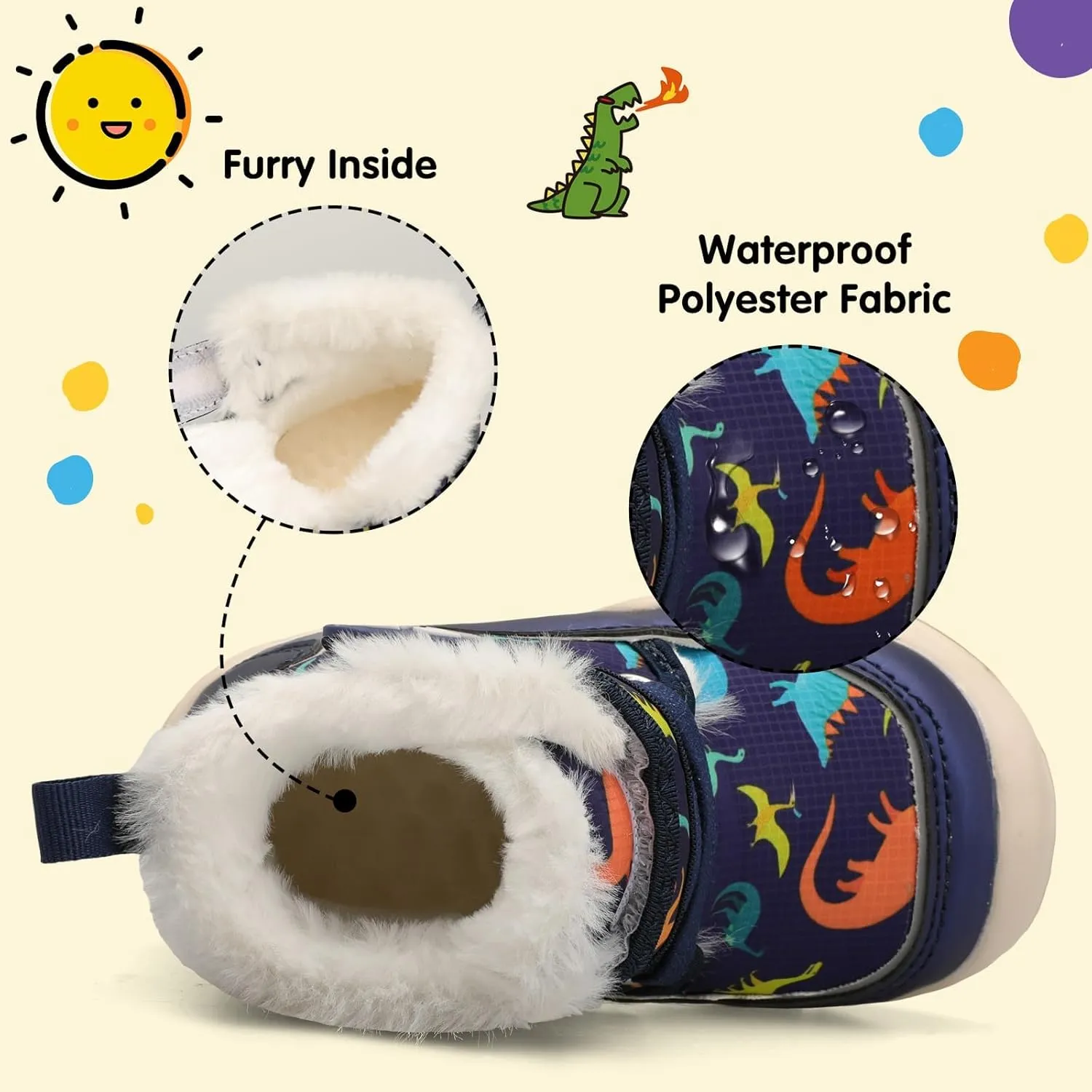 Centipede Demon Toddler Boots Boys Girls Winter Boots Waterproof Fleece Kids Snow Boots Faux Fur Booties Warm Walking Shoes for Indoor Outdoor