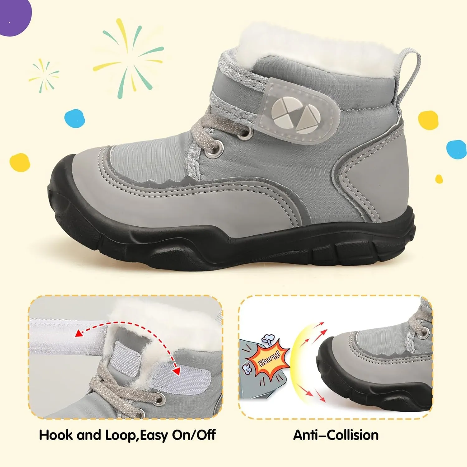 Centipede Demon Toddler Boots Boys Girls Winter Boots Waterproof Fleece Kids Snow Boots Faux Fur Booties Warm Walking Shoes for Indoor Outdoor