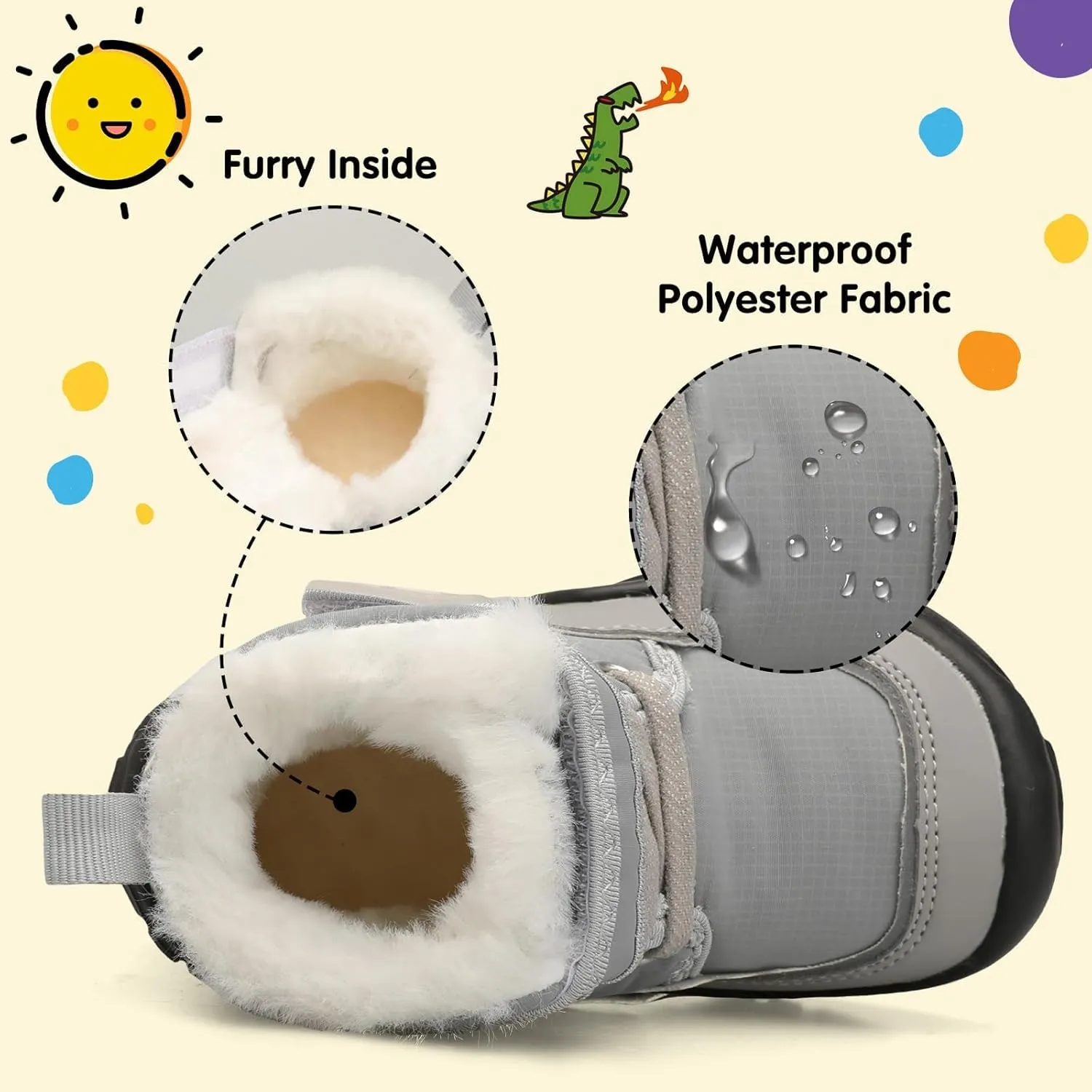 Centipede Demon Toddler Boots Boys Girls Winter Boots Waterproof Fleece Kids Snow Boots Faux Fur Booties Warm Walking Shoes for Indoor Outdoor