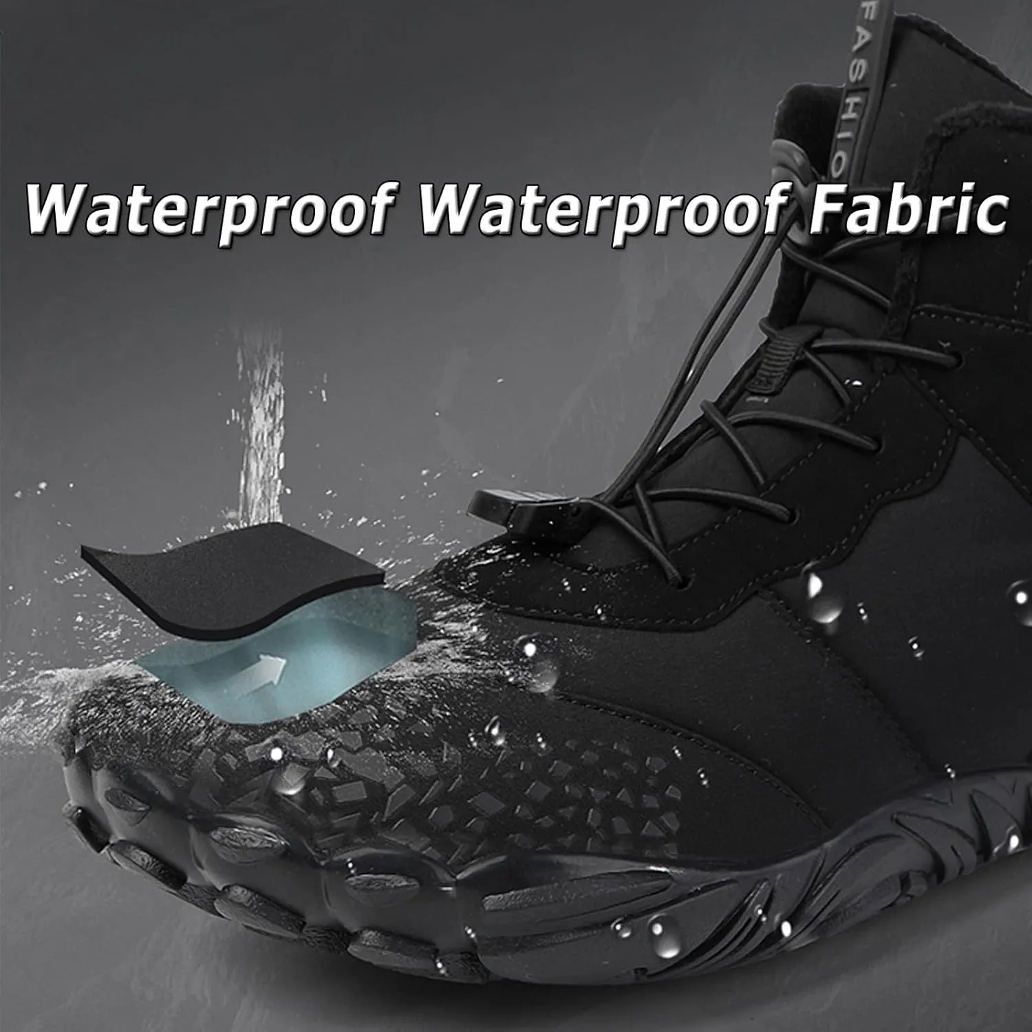 CERYTHRINA Men Women Barefoot Shoes Winter Wide Toe Box Walking Boots Plush Lined Warm Snow Boots Outdoor Anti-Slip Ankle Boots
