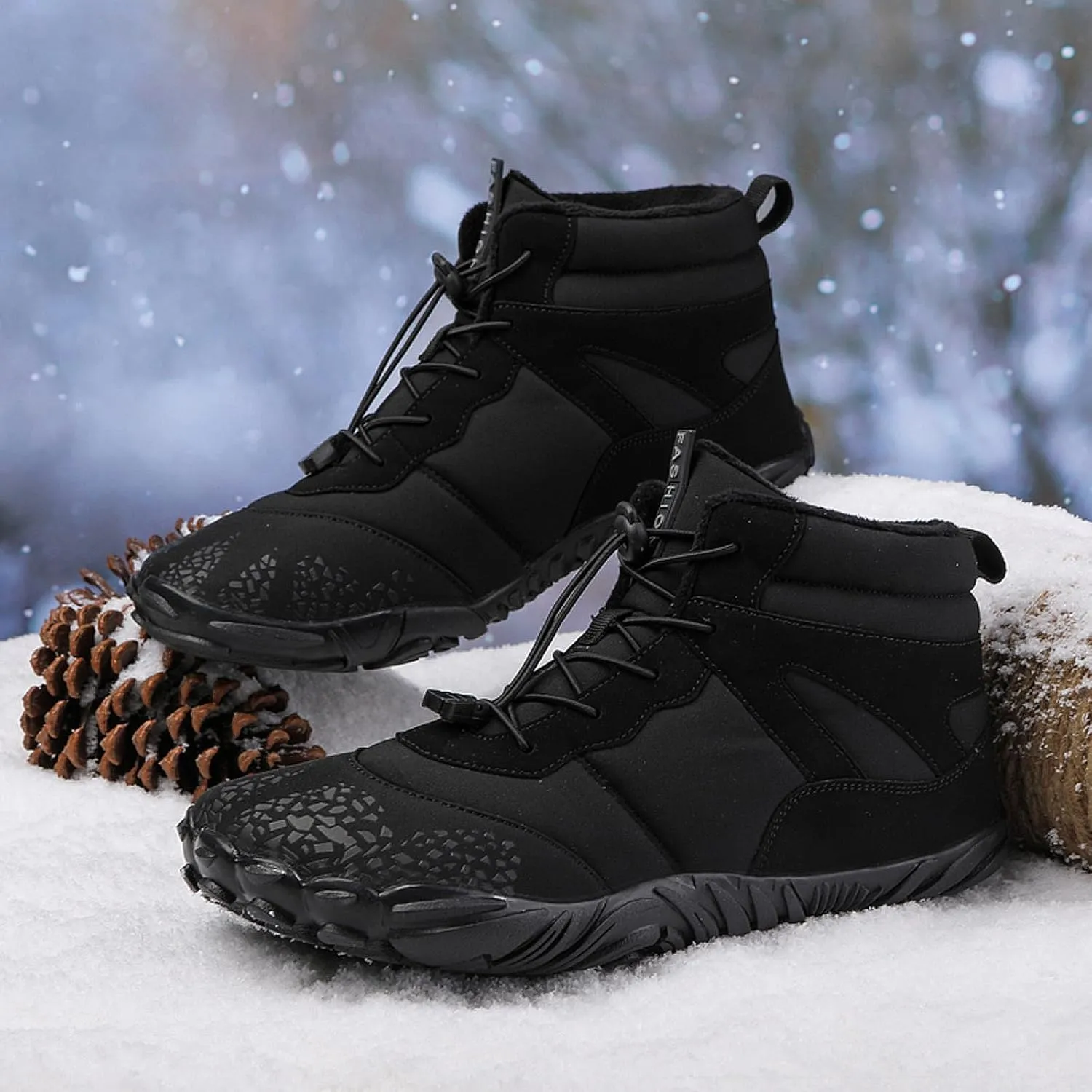CERYTHRINA Men Women Barefoot Shoes Winter Wide Toe Box Walking Boots Plush Lined Warm Snow Boots Outdoor Anti-Slip Ankle Boots