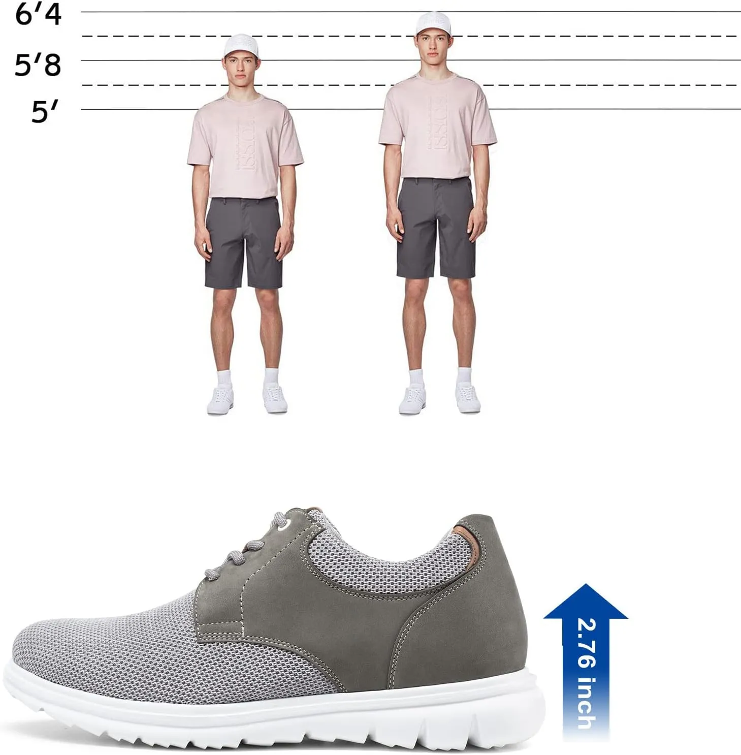CHAMARIPA Men Elevator Sneakers Sports Shoes Mesh Lace up Shoes Light Weight Height Increasing Shoes Hidden Heel Trainers