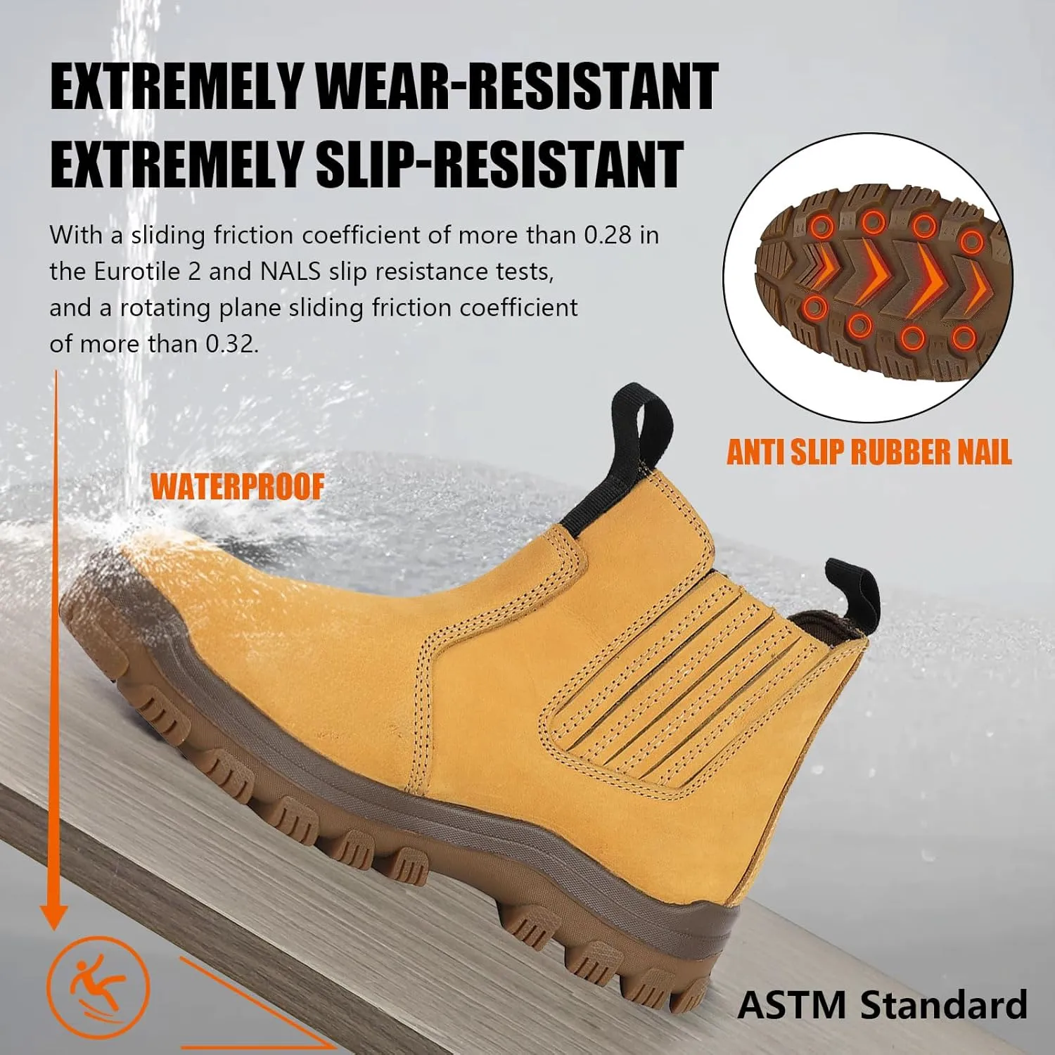 Chelsea Work Boots Men - Steel Toe Construction Boots Lightweight ASTM Safety Toe Boots With 2 Insoles