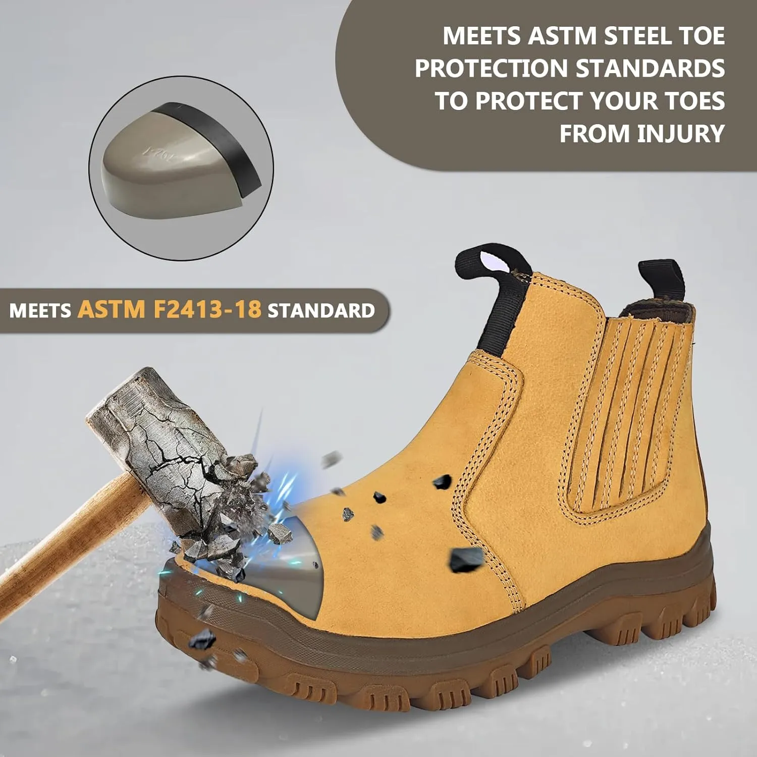 Chelsea Work Boots Men - Steel Toe Construction Boots Lightweight ASTM Safety Toe Boots With 2 Insoles