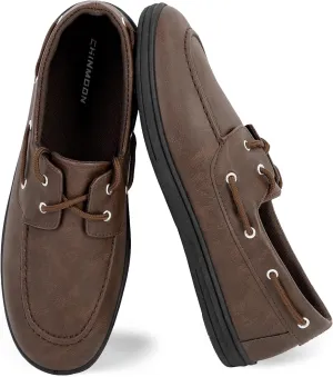CHIN·MOON Men's Penny Loafers Slip-Ons Casual Boat Driving Walking Shoes Waterproof PU Footwear