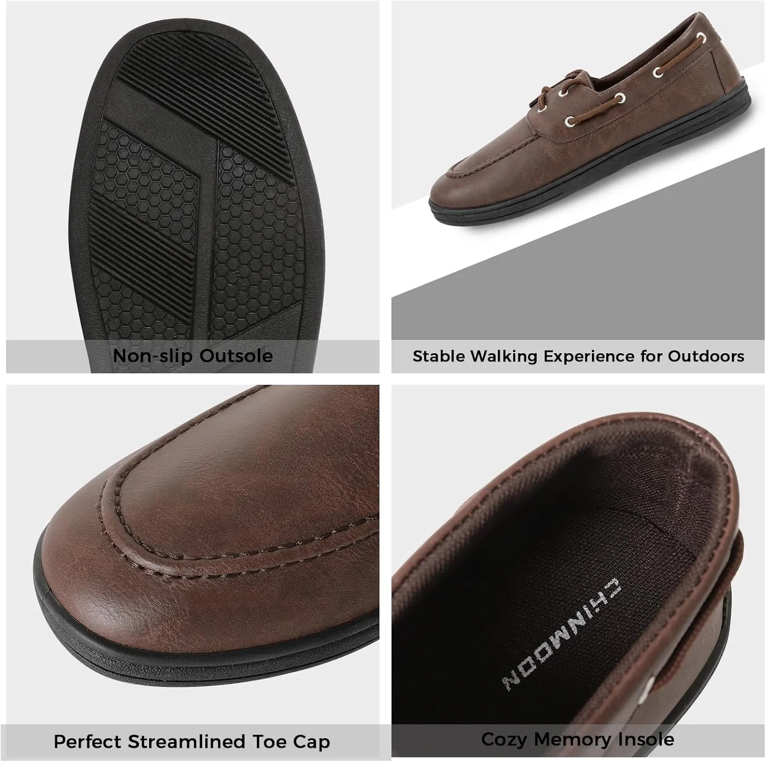 CHIN·MOON Men's Penny Loafers Slip-Ons Casual Boat Driving Walking Shoes Waterproof PU Footwear