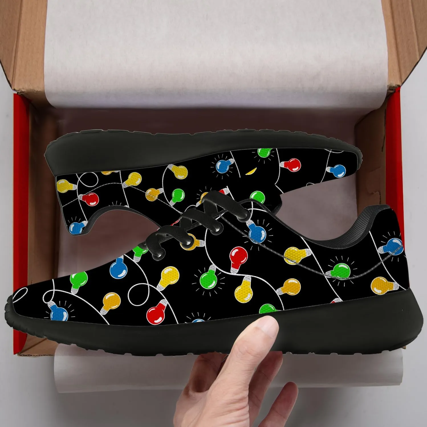 Christmas Lights Shoes for Women Men Running Tennis Shoes Christmas Sneakers Gifts for Women Men