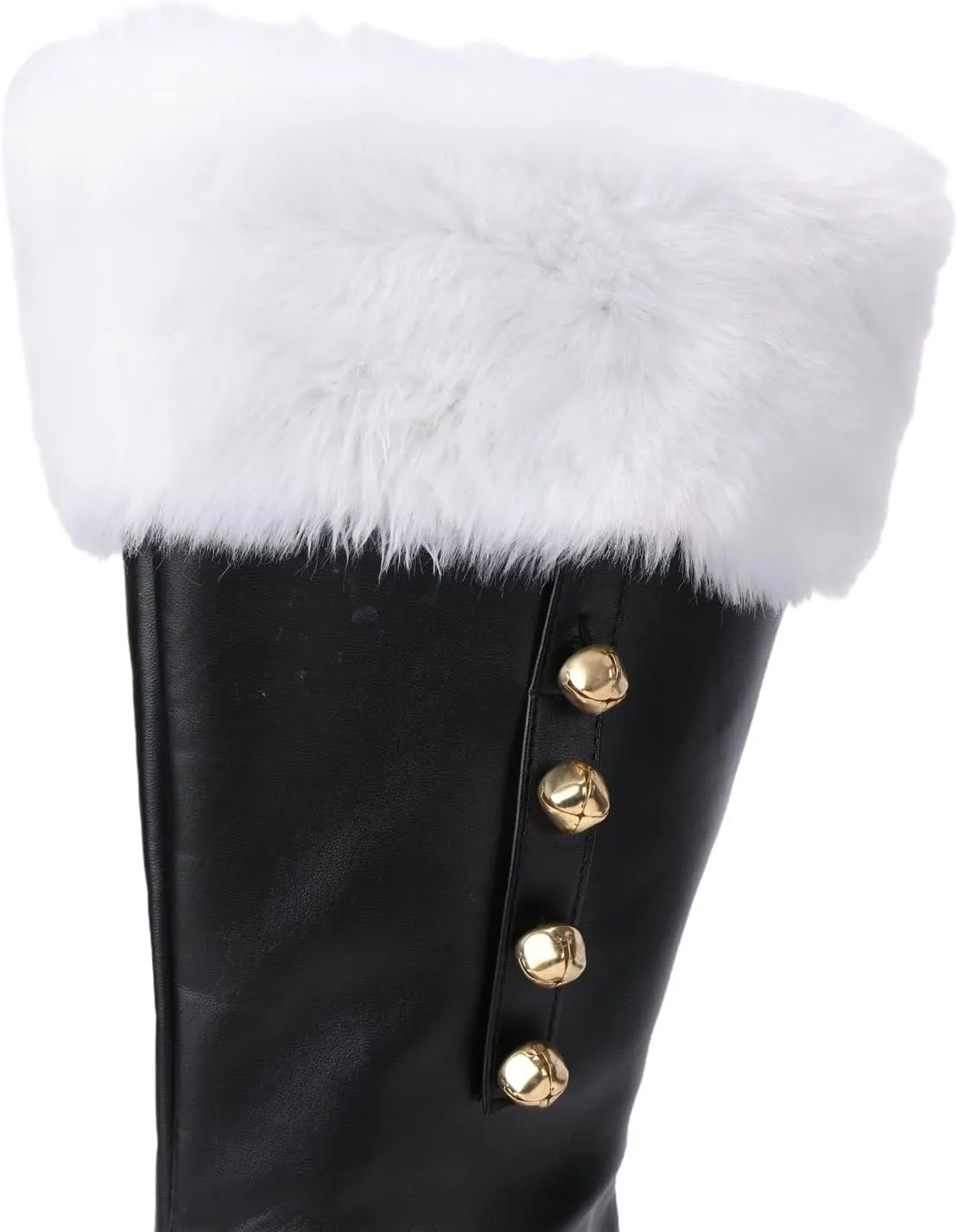Christmas Santa Claus Boots, Men's Halloween Costume Black Boots Wide Calf with White Fur Shoes