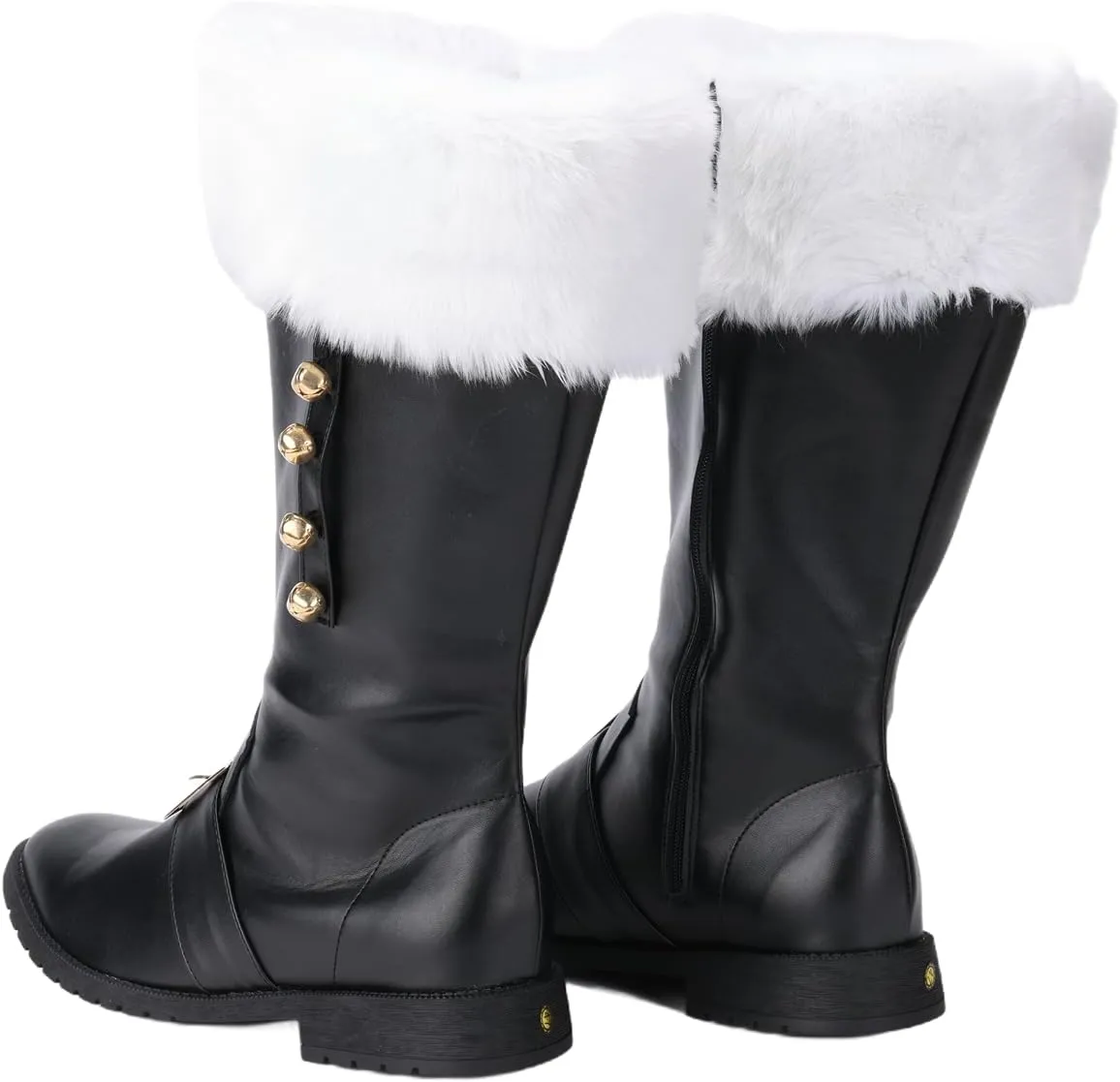 Christmas Santa Claus Boots, Men's Halloween Costume Black Boots Wide Calf with White Fur Shoes