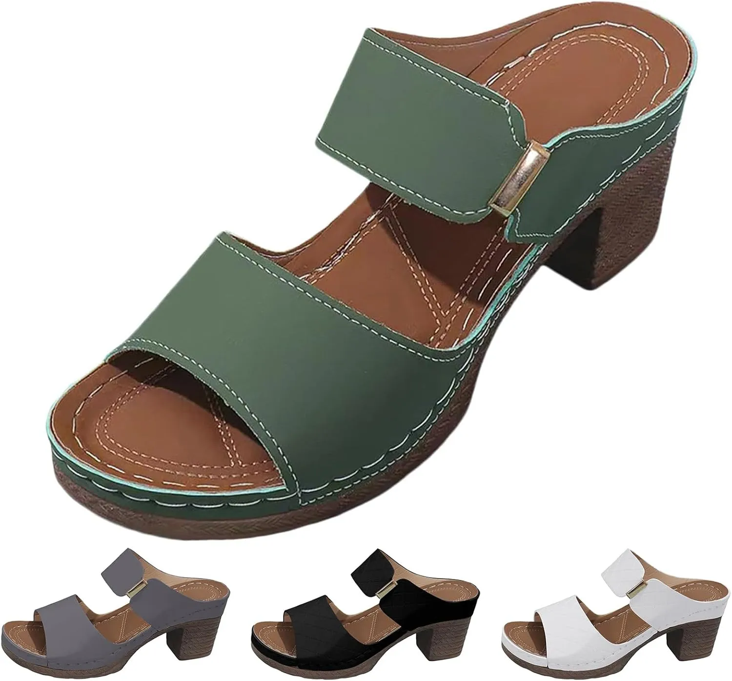 Chunky Heel Sandals for Women 2025 Summer Hollow Out Open Toe Low Heel Sandals, Comfortable Two Strap Slip on Wedges Trendy Dressy Dress Shoes