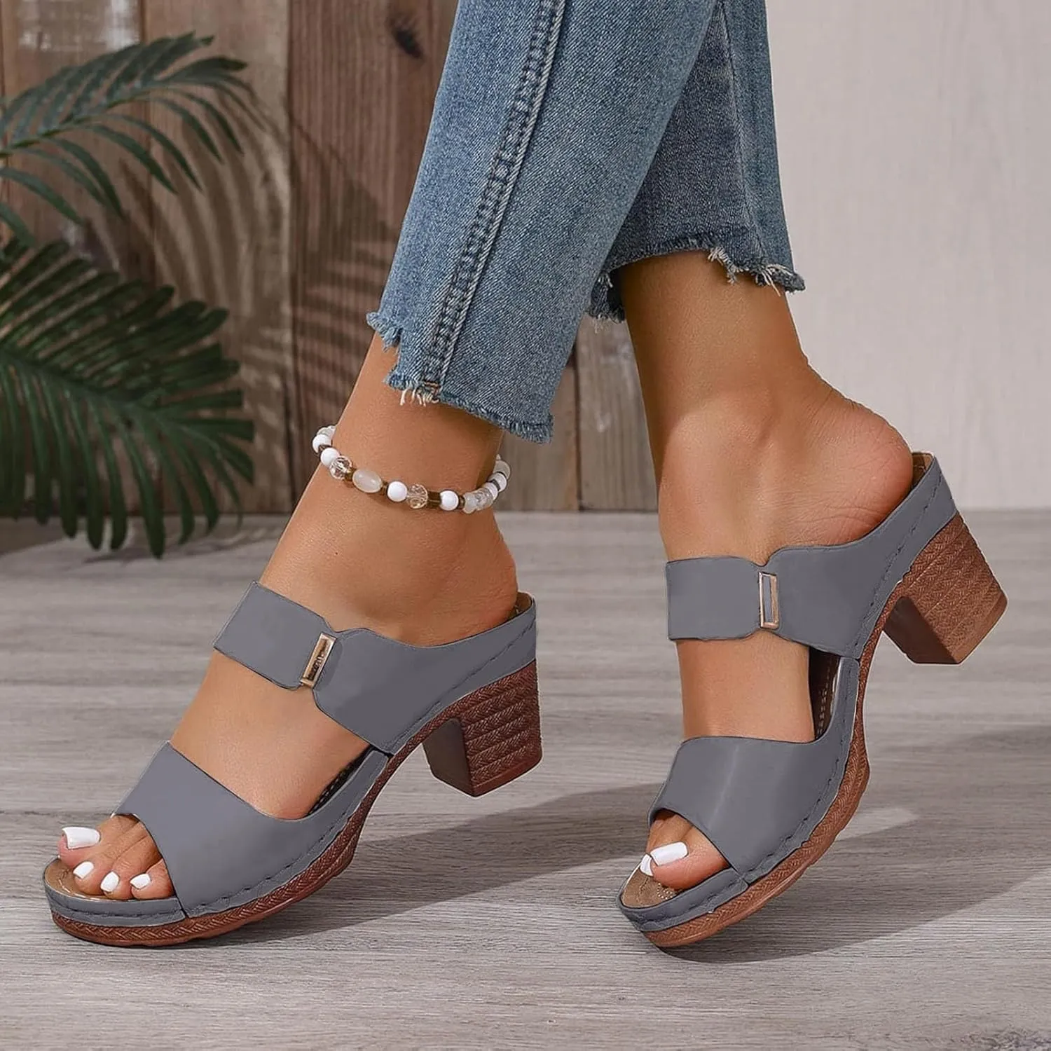 Chunky Heel Sandals for Women 2025 Summer Hollow Out Open Toe Low Heel Sandals, Comfortable Two Strap Slip on Wedges Trendy Dressy Dress Shoes