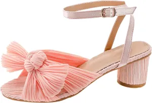 Chunky Heels Women's Bow Knot Sandals Open-Toe Cute Heels Comfort Wedding Bridal Shoes Party Shoes with Ankle Strap