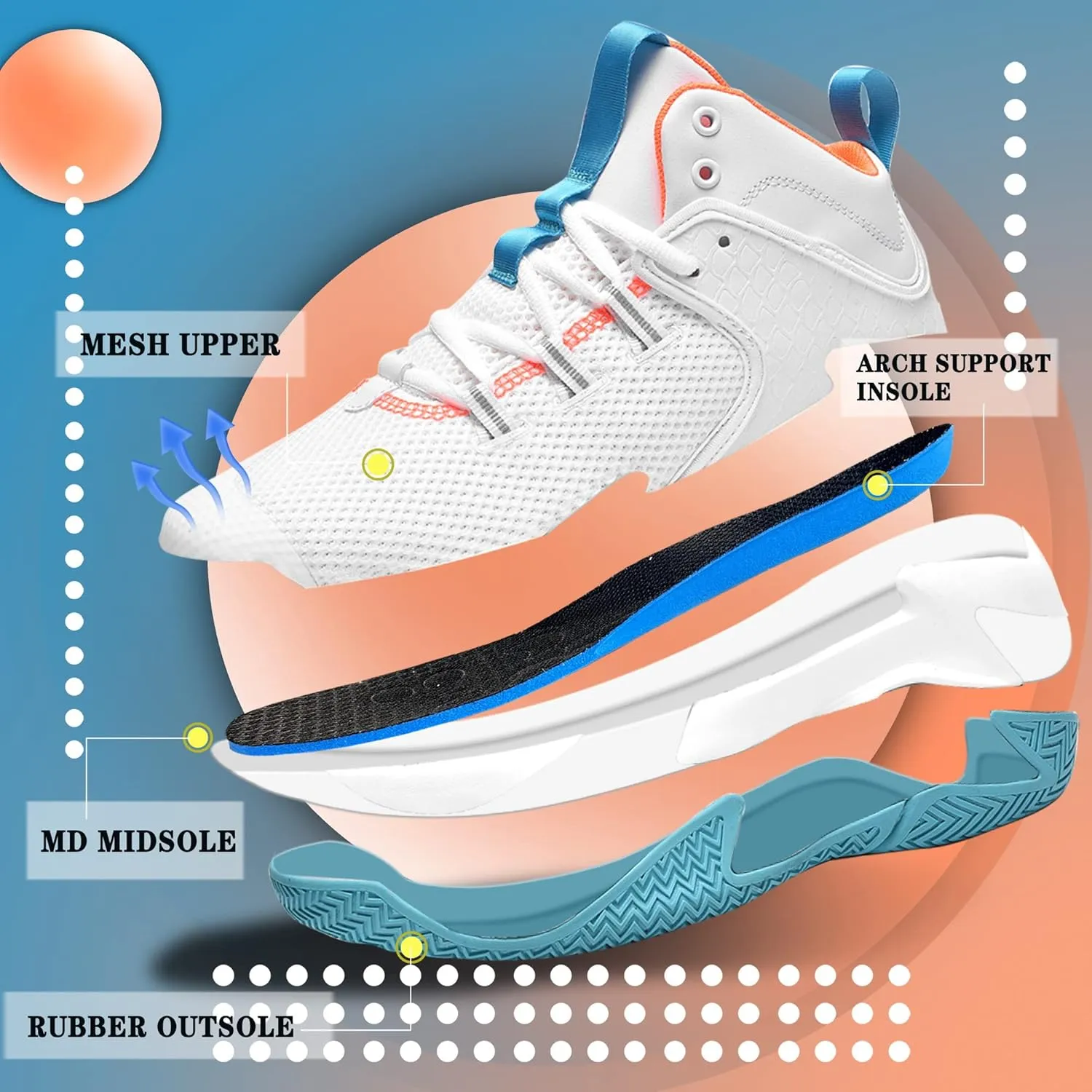 CJSPORX Mens Basketball Shoes Breathable Non Slip Running Fashion Sneakers
