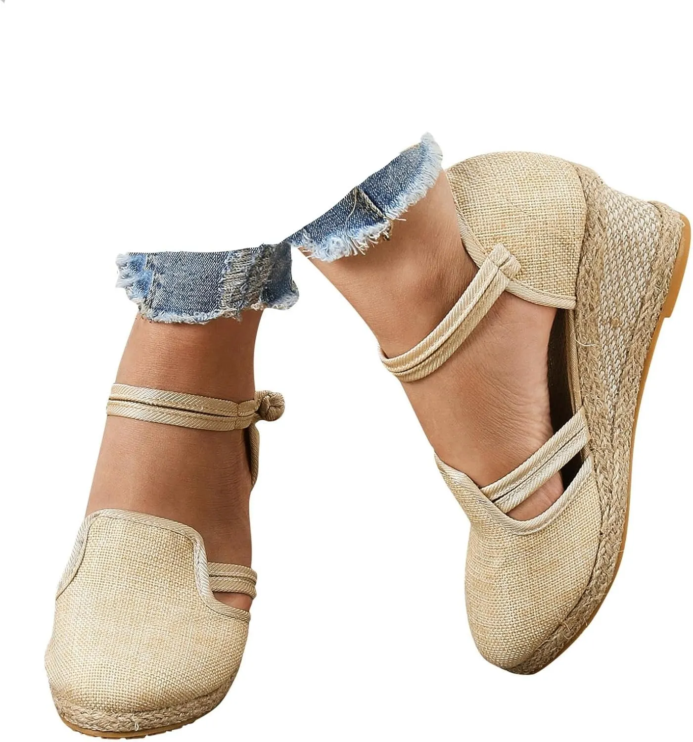Closed Toe Sandals Women 2025, Women's Ankle Strap Espadrille Wedge Sandals Casual Low Wedge Heel Ankle Strap Espadrille Comfortable Platform Wedge Shoes