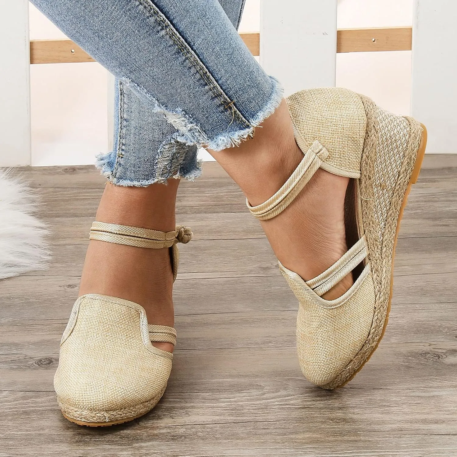 Closed Toe Sandals Women 2025, Women's Ankle Strap Espadrille Wedge Sandals Casual Low Wedge Heel Ankle Strap Espadrille Comfortable Platform Wedge Shoes