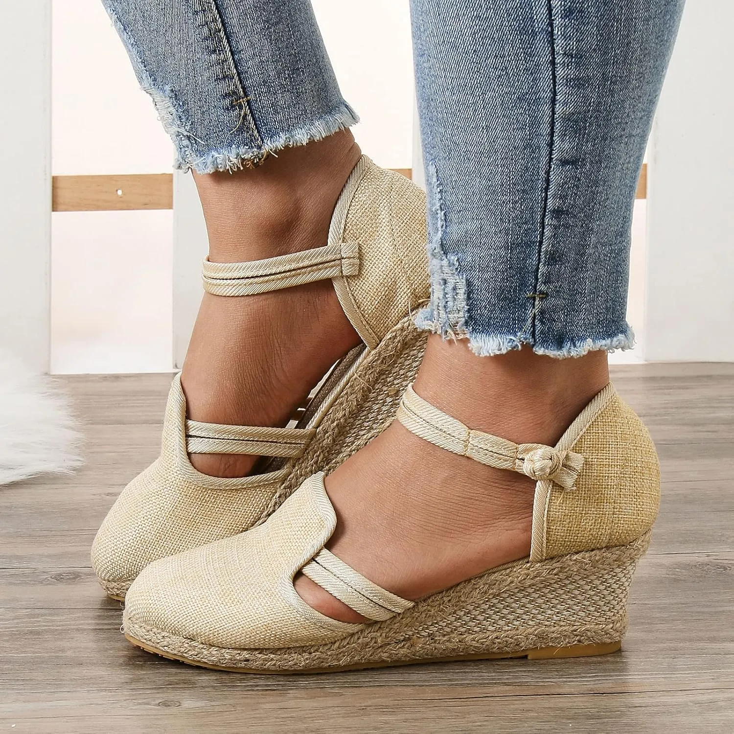 Closed Toe Sandals Women 2025, Women's Ankle Strap Espadrille Wedge Sandals Casual Low Wedge Heel Ankle Strap Espadrille Comfortable Platform Wedge Shoes