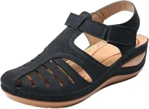 Closed Toe Sandals Women Arch Support Sandals Dressy Summer Ankle Strap Non-Slip Hollow Out Wedge Sandal Beach Shoes