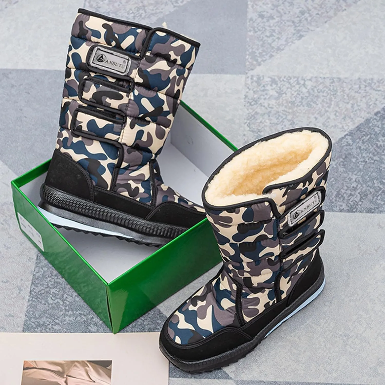 Cold Proof Mid Calf Snow Boots for Men Water Proof Thick Bottom Insulated Winter Boots Mens Hiking Shoes Light Weight